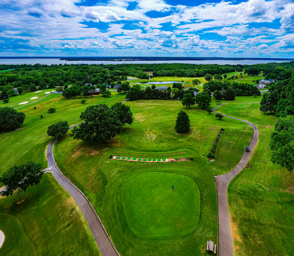 Drone view of golf course 